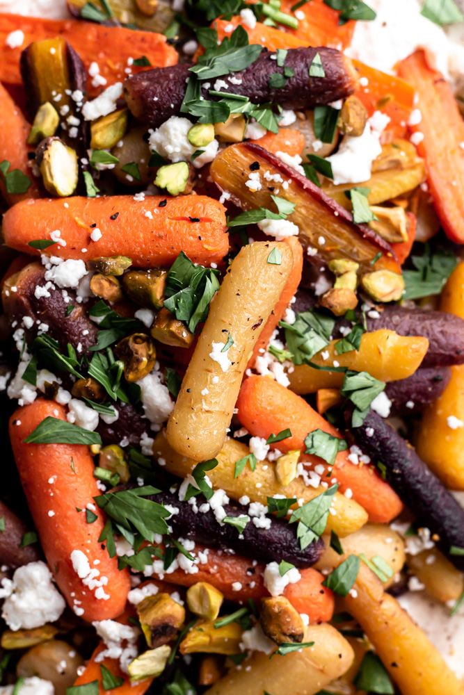 Roasted Carrots with Whipped Feta and Pistachios